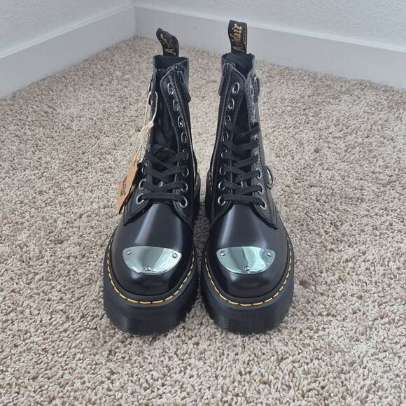 Dr Martens Jadon Alt Black Leather Platform Combat Boots Size 6 - Picture 2 of 7